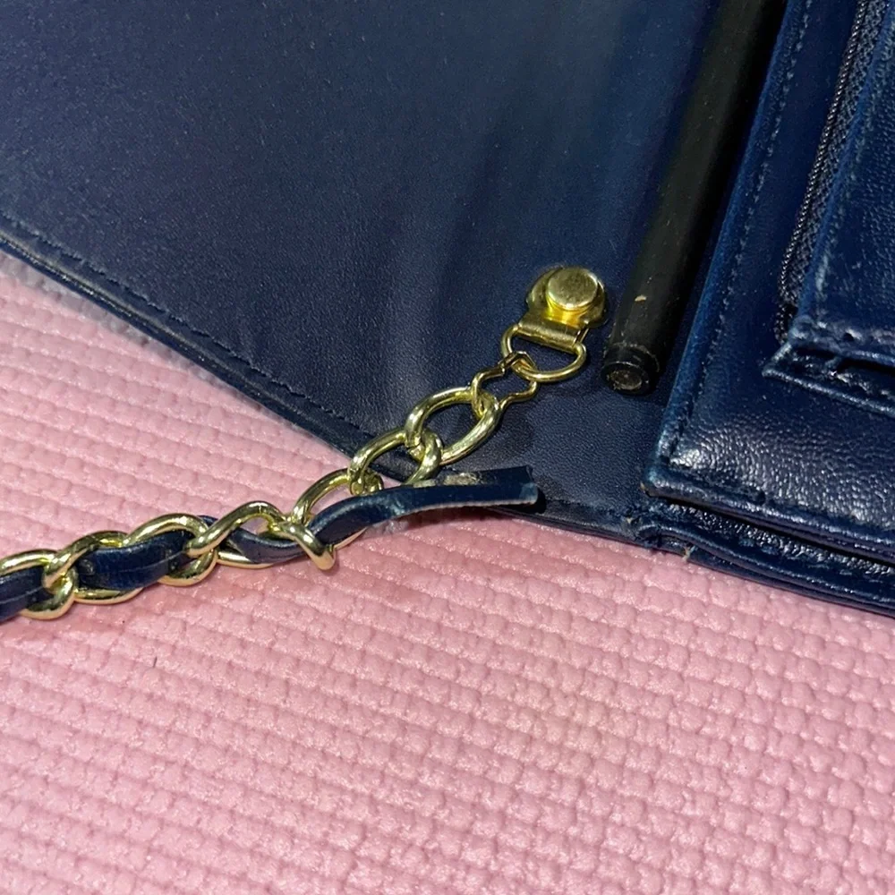 Vintage Elegant Blue Mirror Pocket Book Purse Chain Strap Check Book Women's Bag